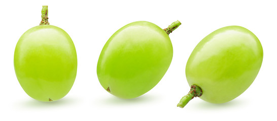 collection of green single grapes isolated on a white background