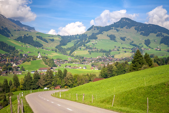 Landscape Near Gstaad, Summer View To Saanen Village