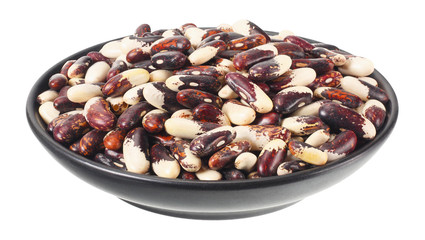 kidney beans in black bowl isolated on white background