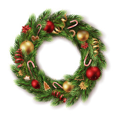Fototapeta na wymiar realistic decorated advent wreath with many detailed christmas elements