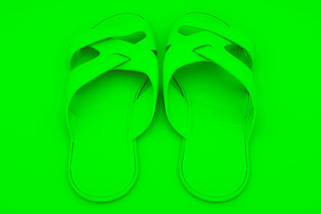 Flip flops isolated on green background. 3d illustration. Summer concept