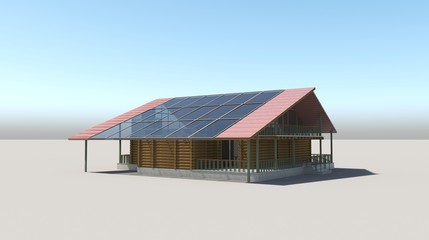 exterior of a country house, cottage, visualization, 3D illustration