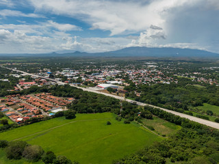 Fototapeta na wymiar Beautiful aerial view of Liberias highway and town in Costa Rica