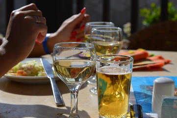 glasses of wine on table in restaurant