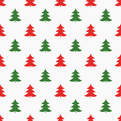 Obraz premium Red and green Christmas trees seamless pattern.