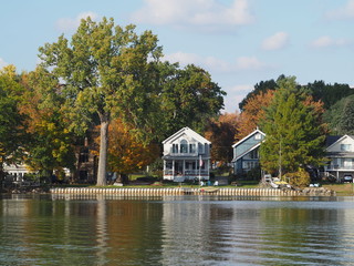 Lake Shoreline with Fall Colored Trees