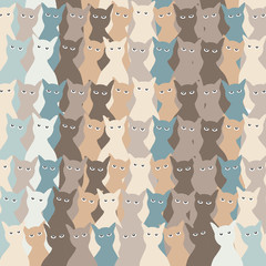 Seamless background with figures of multi-colored cats. Printing on fabric, printing. Cartoon.