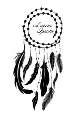 A set of silhouettes of feathers. dreamcatcher. Vector