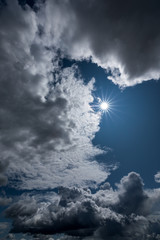 Sun shining in the cloudy sky.