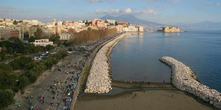 seafront landscape of naples with sea and vesuvio
