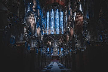GLASGOW, SCOTLAND, DECEMBER 16, 2018: Magnificent perspective view of interiors of Glasgow...