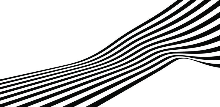 Abstract black and white stripes smoothly bent ribbon geometrical shape vector illustration isolated on white background