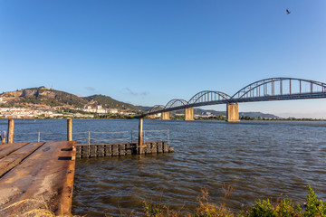 Bridge Marechal Carmona on river Tejo in Vila Franca Xira, Portugal
