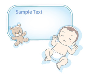 Cute newborn baby sleeping. Vector illustration for Baby shower card,  blog, ad or other use.