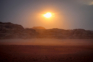 Sunset in the desert of Wadi Rum, Jordan