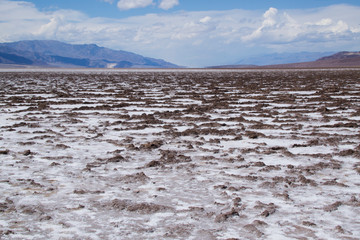 Death Valley National Park, Death Valley's Badwater Basin Eastern California. A very hot desert in America, land at 282 feet or 86 m, below sea level covered with salt. Beautiful desert landscape.