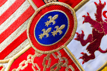 Detail of the historical shield of the national flag of Spain.