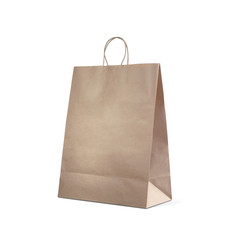 Recycled paper shopping bag isolated on white background