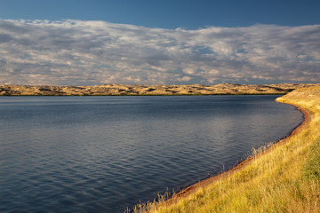 Cloudy view on a mountain lake. Mongolia