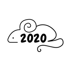 chinese new year 2020 card with black border line rat zodiac on white background vector design