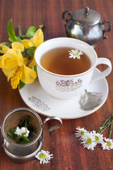 tea time with yellow flowers