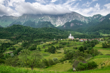Fototapeta na wymiar San Fermin Church in the village of Dreznica, Slovenia
