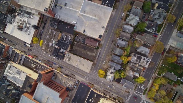 Ann Arbor Michigan Aerial v30 Vertical view of downtown - October 2017