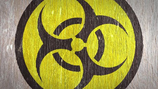 Biohazard Warning  Symbol On Wodden Texture. Ideal For Your Biological Danger Related Projects. High Quality Seamless Animation. 4K, 60fps.