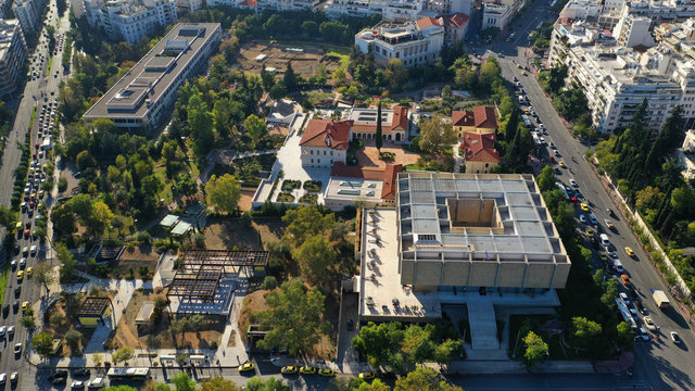 Aerial drone photo of war museum building in the heart of Athens, Attica, Greece