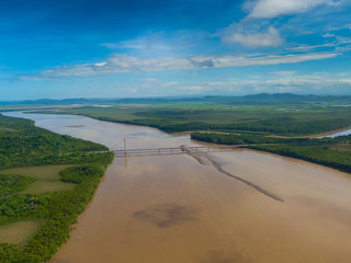 Beautiful aerial view of the Tempisque river and the Amistad bridge in Costa Rica