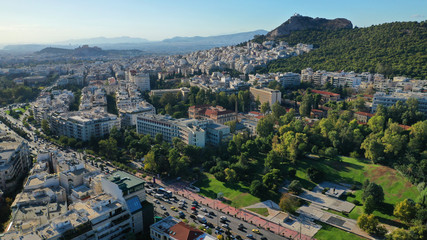 Aerial drone photo of downtown centre of Athens residential urban area, Attica, Greece