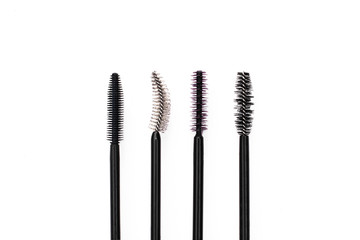 4 different brushes for mascara fluffy with a bend of different color bristles