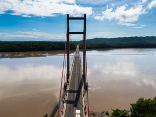Beautiful aerial view of the Tempisque river and the Amistad bridge in Costa Rica