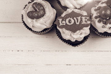 Birthday cupcake with love. Cupcakes for Valentine's Day.