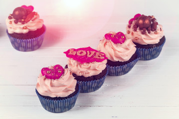 Birthday cupcake with love. Cupcakes for Valentine's Day.