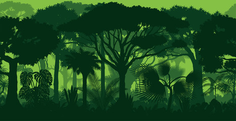 Vector horizontal seamless tropical rainforest Jungle forest background	