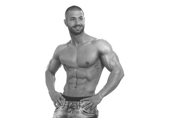 Fototapeta na wymiar Portrait Of A Bodybuilder Posing Over White Background