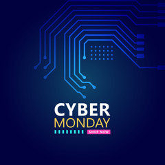 Cyber monday sale with circuit board background. Modern design.Vector illustration