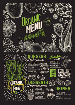 Vegan menu food template for restaurant with doodle hand-drawn graphic.