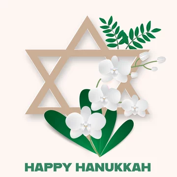 Happy Hanukkah celebration with star of david and orchid bouquet. vector de  Stock | Adobe Stock