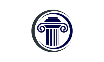A Bold and Modern Logo of a Blue Classical Column Framed by Circular Shapes