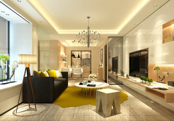 3d render modern home interior, living room