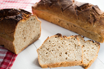 tasty bread baked at home, healthy homemade bread, bio ingredients