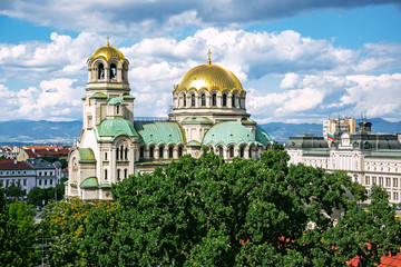Panorama of Sofia with the Saint Alexander Nevsky Cathedral, Bulgaria - obrazy, fototapety, plakaty