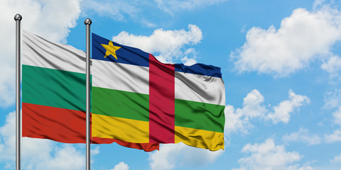 Bulgaria and Central African Republic flag waving in the wind against white cloudy blue sky together. Diplomacy concept, international relations.
