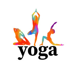 Yoga multi-colored silhouette. Vector . Figures of girls