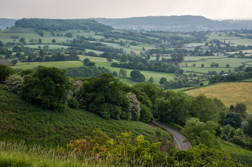 Uley - View over Downham Hill viewed from Uley Bury, Cotswold Outliers near Dursley, Gloucestershire - England 