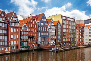 Old buildings on the Nikolaifleet in Hamburg, Germany