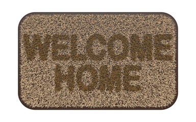 Brown coir doormat with text WELCOME HOME 3D