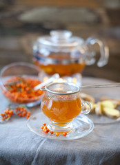 tea with Sea buckthorn . sea-buckthorn berries	